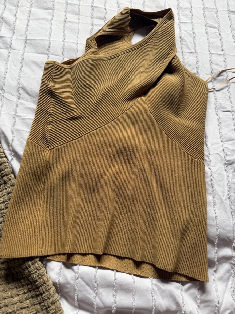INC International Concepts Camel Ribbed Halter Top